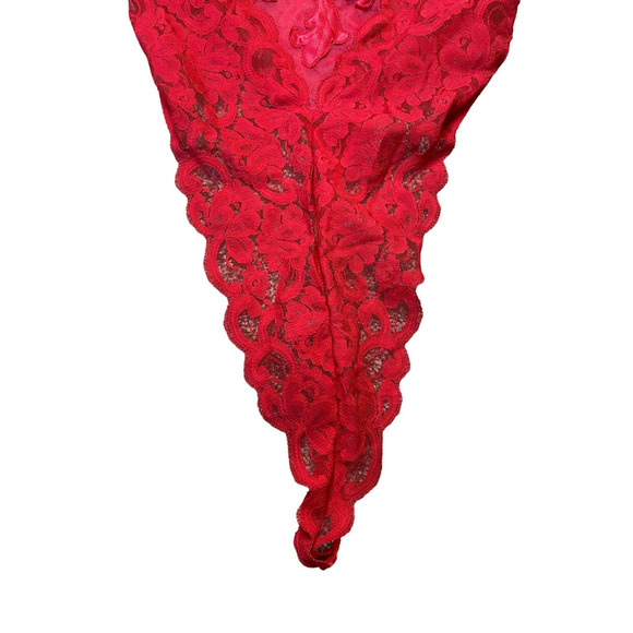 Vintage Victoria's Secret Gold Tag Red Lace Thong Back Teddy Size P - Picture 3 of 7